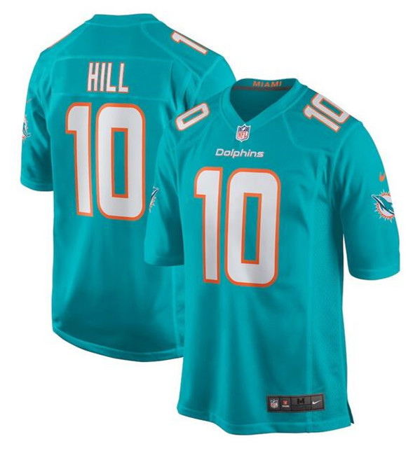 Men's Miami Dolphins #10 Tyreek Hill Aqua Stitched Game Jersey - Click Image to Close